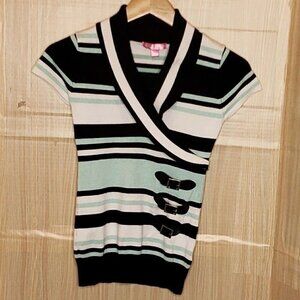 Say What Girls Mint Green Black White Striped Short Sleeve Tunic Sweater 10